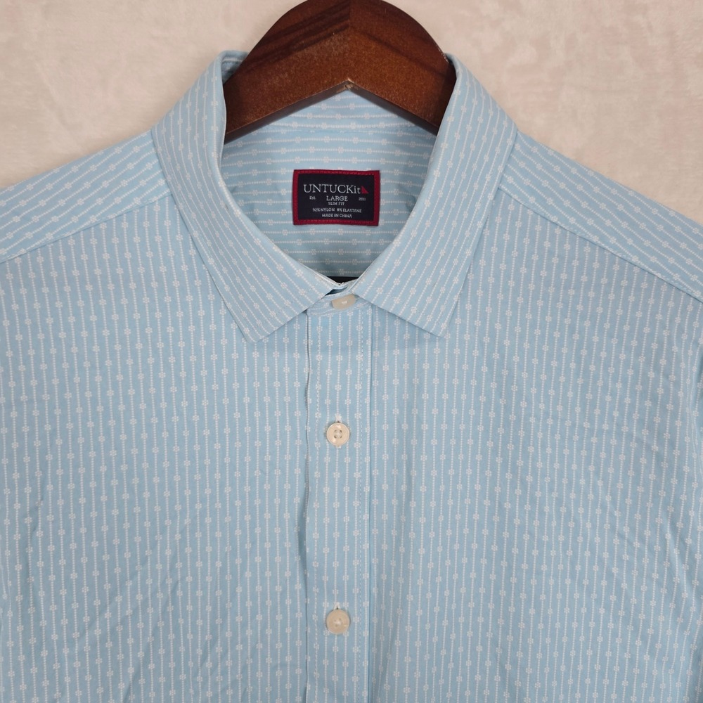 UNTUCKit Mens Holloway-SS Slim Fit Short Sleeve Shirt Light Blue Pattern L 41531